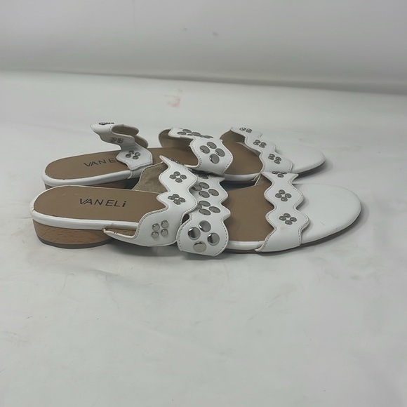 Vaneli White Triple Strap Silver Stud Slip-On Sandals Size 9.5N - Picture 5 of 10
